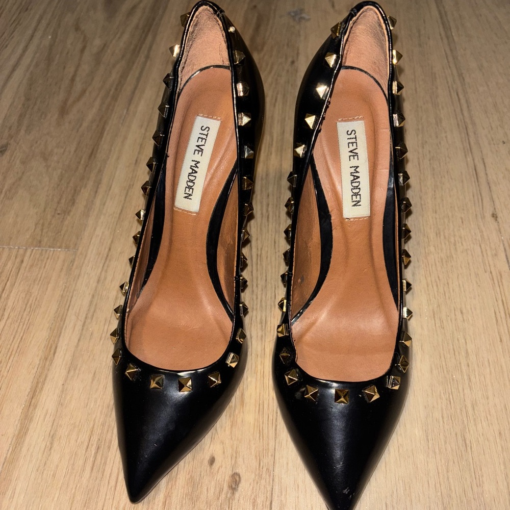 Steve Madden Black Heels with Gold Studs
